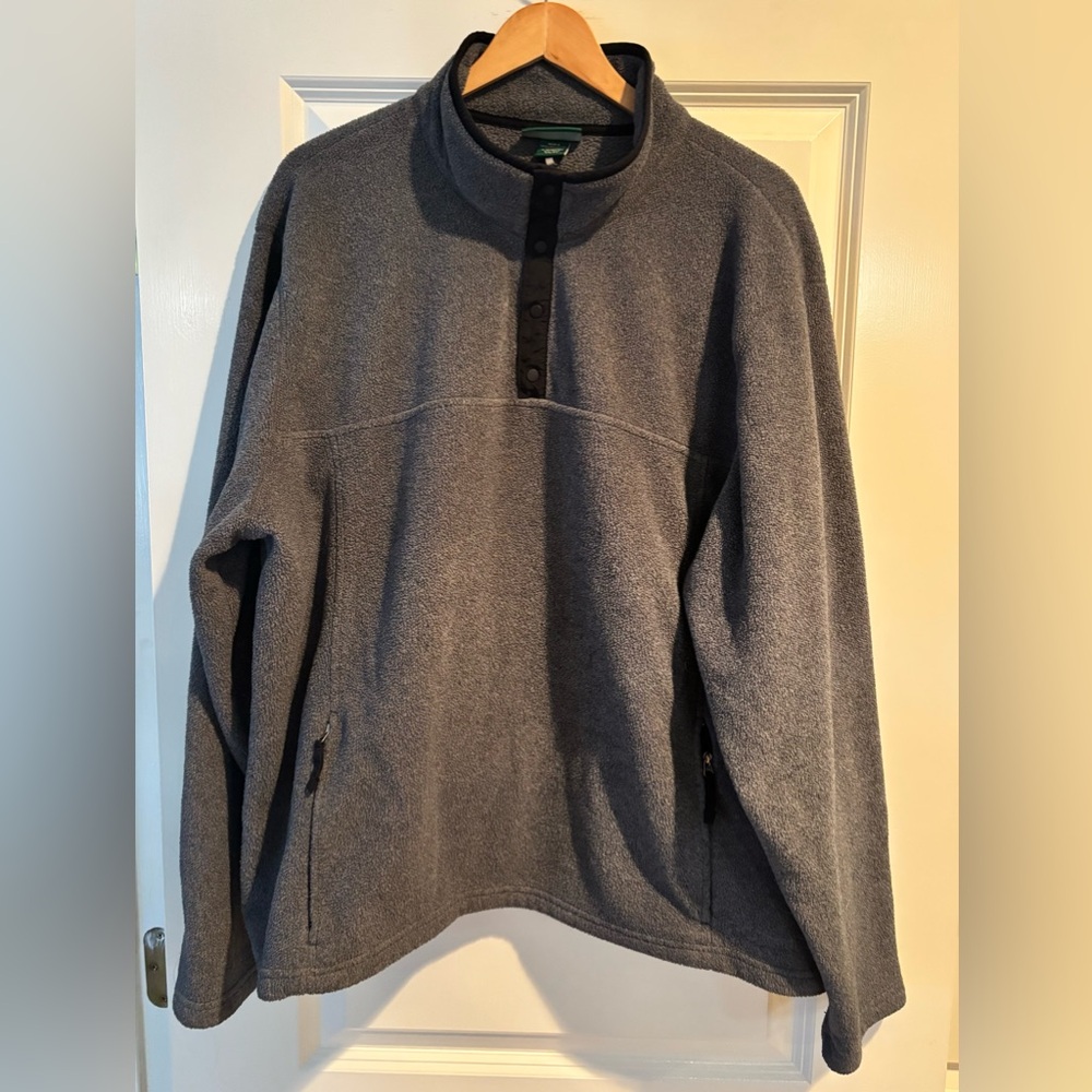 L.L.Bean Men’s XXL Gray Fleece Snap Neck Pullover Sweater Jacket Pockets